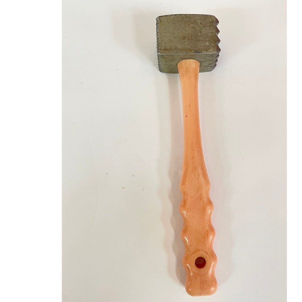 Vintage Metal Meat Tenderizer Mallet Peach‎ Marbled Bakelite Handle